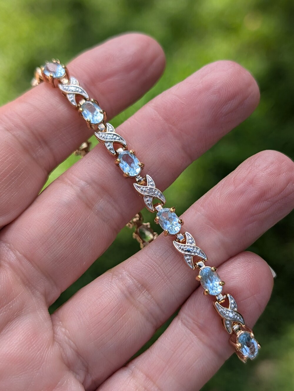 18K Gold Vermeil Sterling Silver Topaz And Diamond XO Link Tennis Bracelet